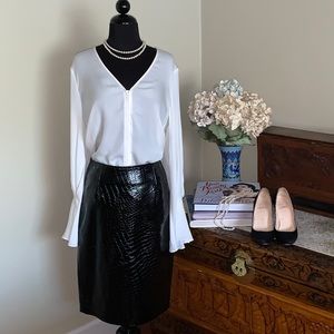 Croc Embossed Glazed Leather Pencil Skirt Sz 2